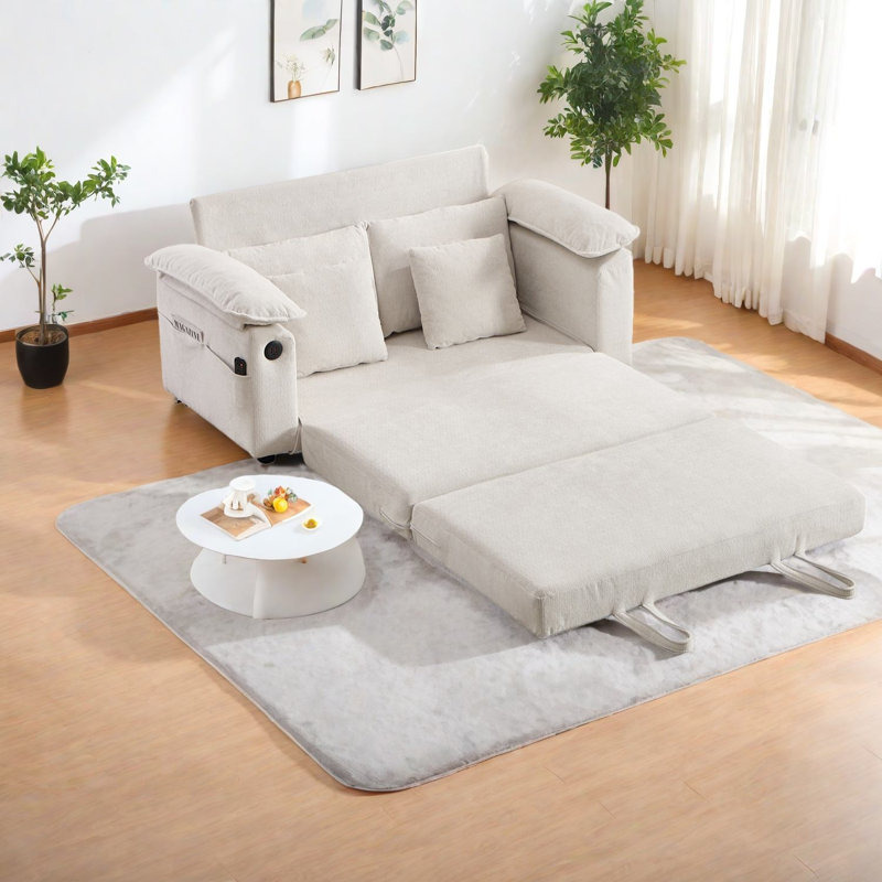 Extendable Sofas, 58 Inch Chenille Futon, Modern Compact Sleeper For Home
