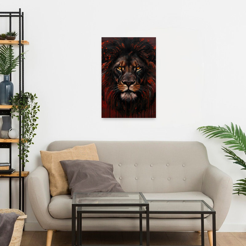 Wildfire Lion Contemporary Wall Art Print by HUGO - Wrapped Canvas Print, 60.96cm H x 40.64cm W