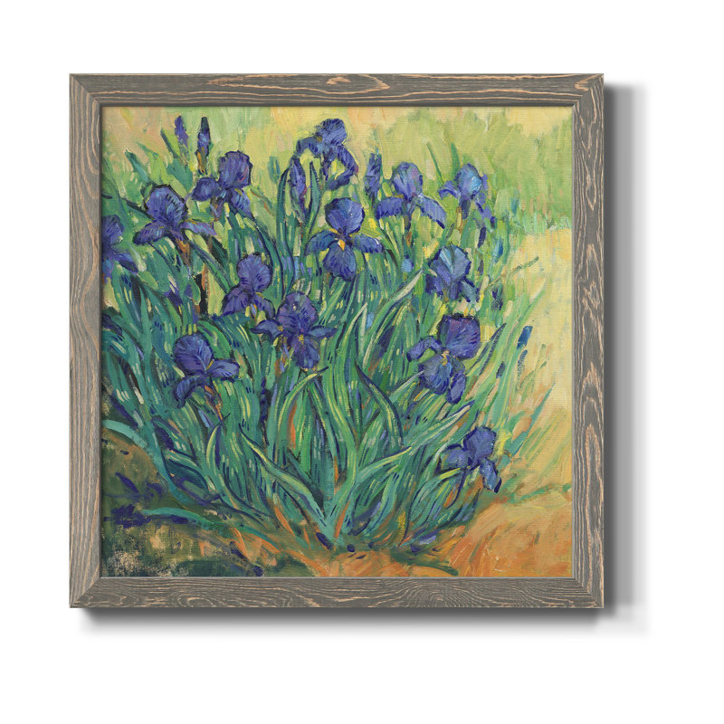 Irises en fleurs II - Art mural encadré sur toile, H 27,5 po x l 27,5 po x P 1,5 po, Cadre gris