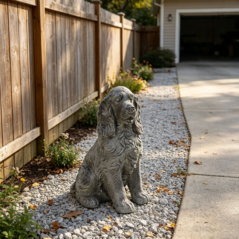 Statue de chien cocker spaniel assis réaliste Rory de 45 cm (18 po) avec finition antique, Épagneul antique