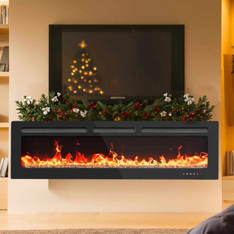Pahl Recessed Wall Mounted Electric Indoor Fireplace with Smart Control and Remote, 17'' H X 50'' W X 3.94'' D