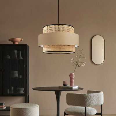 Elegant Rattan Cap Chandelier, Beige, Adjustable Height 27.6 to 31.5 Inches | E27 Socket, Max 40W (Bulb Not Included) | Stylish & Versatile Lighting for Living Room, Dining Room, or Entryway | IP20 Rated