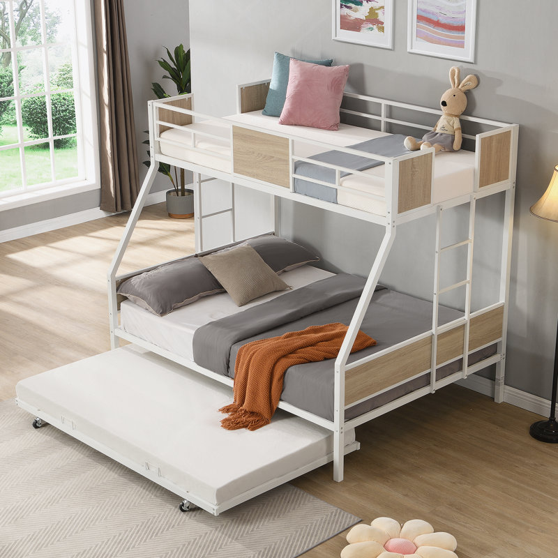 Lit superposé polyvalent en métal avec lit gigogne, échelle latérale et garde-corps, offrant beaucoup de rangement et un assemblage facile pour optimiser l'espace de la chambre à coucher