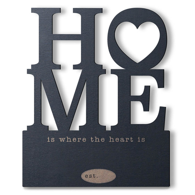 Home Is Where The Heart Is Plaque en bois avec personnalisation personnalisée gravée au laser en bois noir | Un souvenir unique | Grand cadeau de pendaison de crémaillère | 9,75 po x 11,25 po