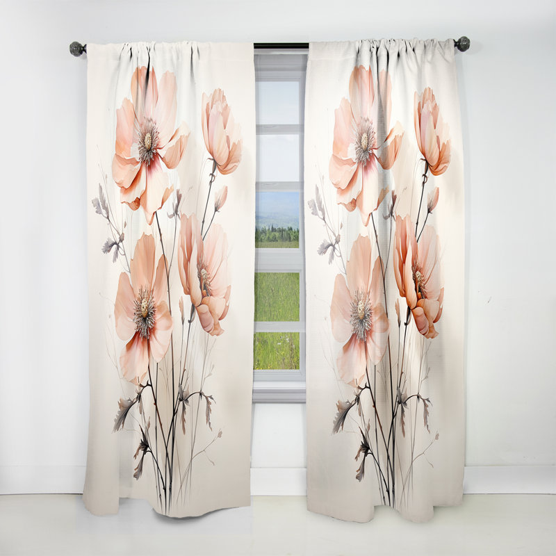 Fleur de minimalisme beige pêche - Rideau floral - Velours obscurcissant - 1 panneau, L 52 po x L 90 po