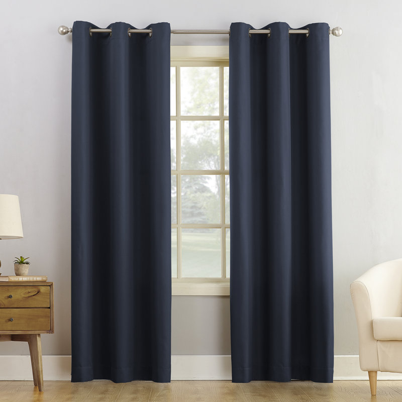 Brumbaugh Semi-Sheer Grommet Single Curtain Panel, 48" W x 63" L, Navy