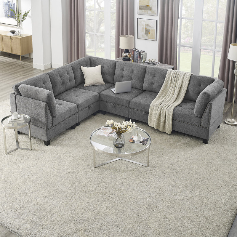 L Shape Modular Sectional Sofa,DIY Combination,Includes Three Single Chair And Three Corner