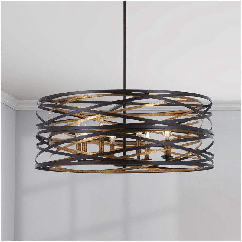 Vortic Flow Dark Bronze and Mosaic Gold 8-Light Contemporary Pendant