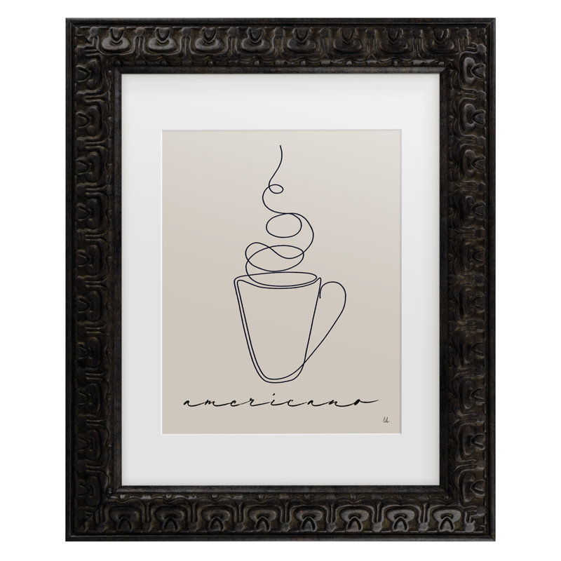 Œuvre encadrée, «Bistro Sarah Adams Cafe Americano», H 17,5 po x l 14,5 po, Gris foncé