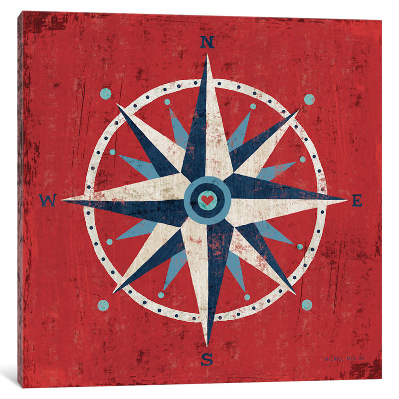 « nautique love (compass) »-impression sans cadre sur toile, H 12 po x l 12 po x P 1,5 po, Toile tendue