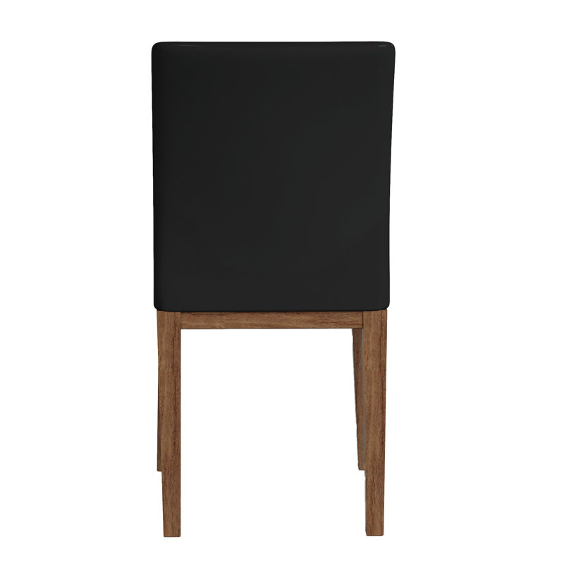 Emma Modern Curved Back Black Faux Leather Side Chair with Solid Wood Legs