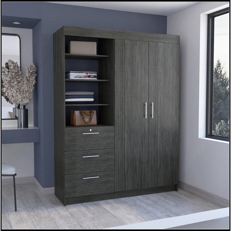 Armoire Rumanu, chambre, chêne fumé, Gris