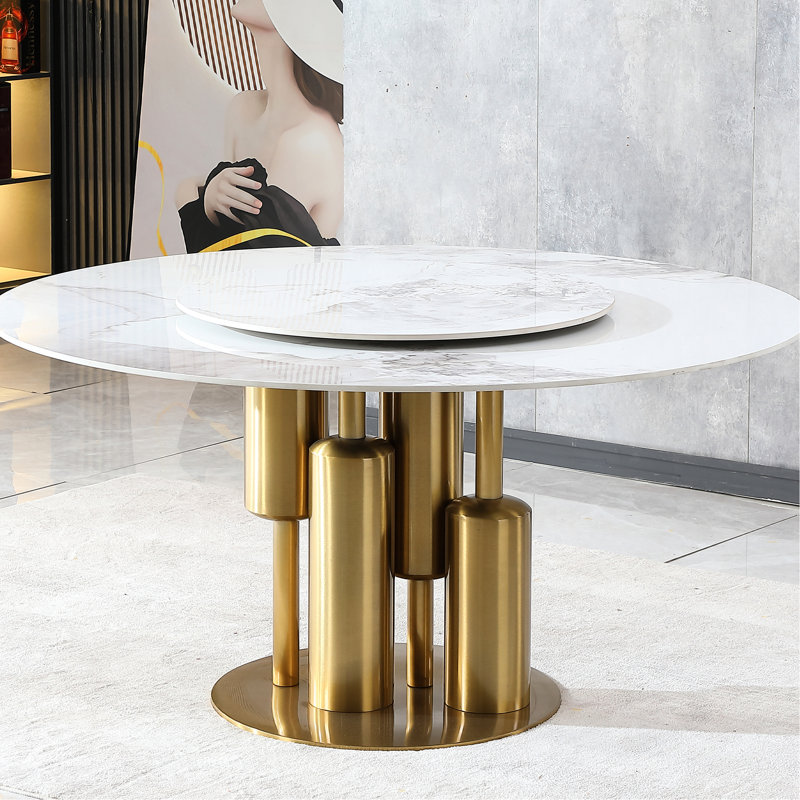 Table de salle à manger de 59 po en pierre frittée ronde, aspect moderne pour la chambre, la cuisine, espace compact, avec table à langer facile à entretenir