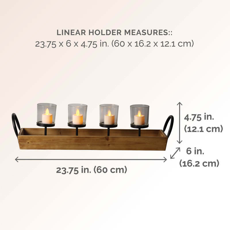 Natural Wood and Glass 24-Inch Votive Candelabra with Metal Handles