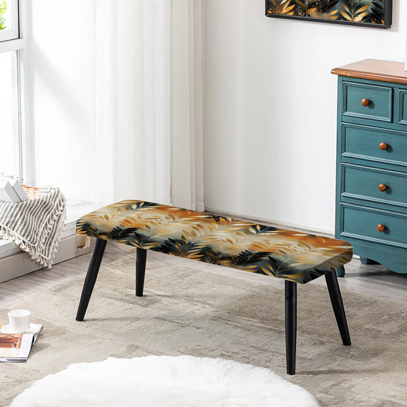 Mallari Golden Gilded Chevron Reverie I - Chevron Upholstered Black Bench