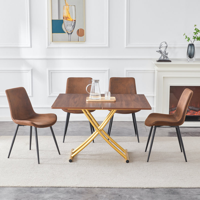 Ensemble de table de salle à manger 5 pièces, Brun, Noyer / doré