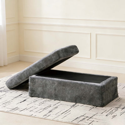 43.7" Wide Charcoal Chenille Upholstered Ottoman Bench With Removable Cover For Living Room & Bedroom
