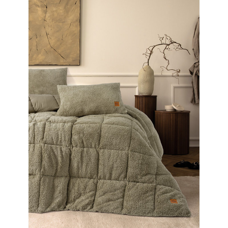 Ensemble d'édredon en molleton Everly Teddy, Courtepointe simple + 1 coussin, Pierre