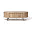 Mid-Century Modern Oval Coffee Table with Storage – Oak Finish Slatted Tambour Sliding Doors