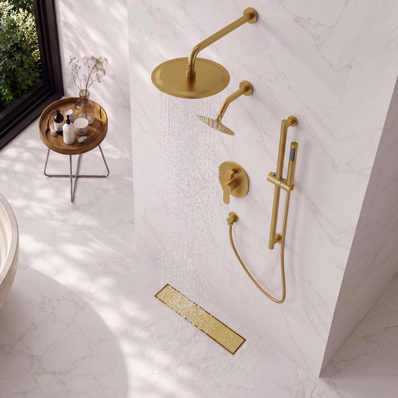12" Linear Grid Shower Drain, Brushed Gold