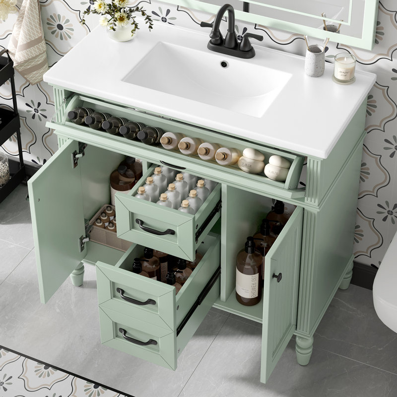 Meuble-lavabo 36 po avec lavabo en céramique, Vert