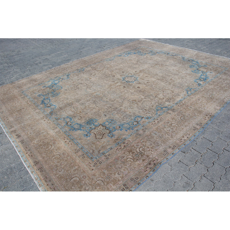 Tapis turc beige anatolien tissé à la main rétro idéal pour le salon