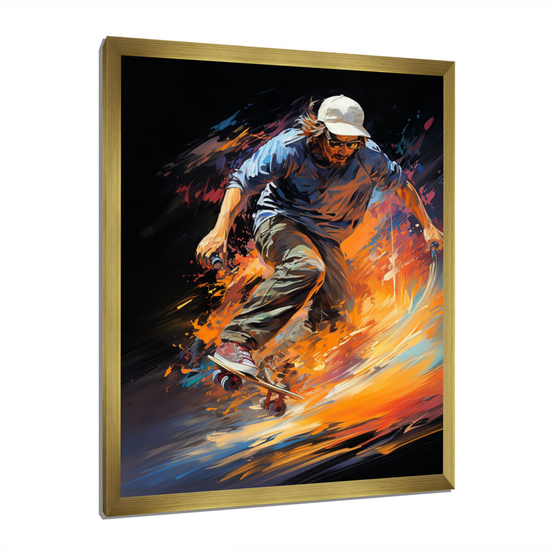 Skateboard Rhythmic Grind - Décoration murale sport, Encadrement doré, H 32 po x l 24 po x P 1 po
