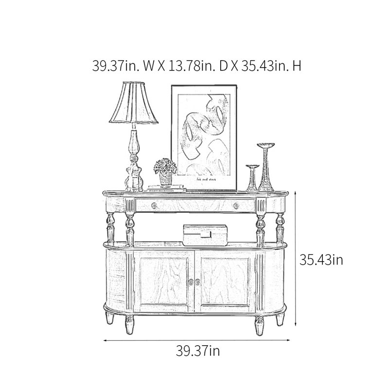 Retro Multifunctional Console Table, 35.43" H x 39.37" W x 13.78" D