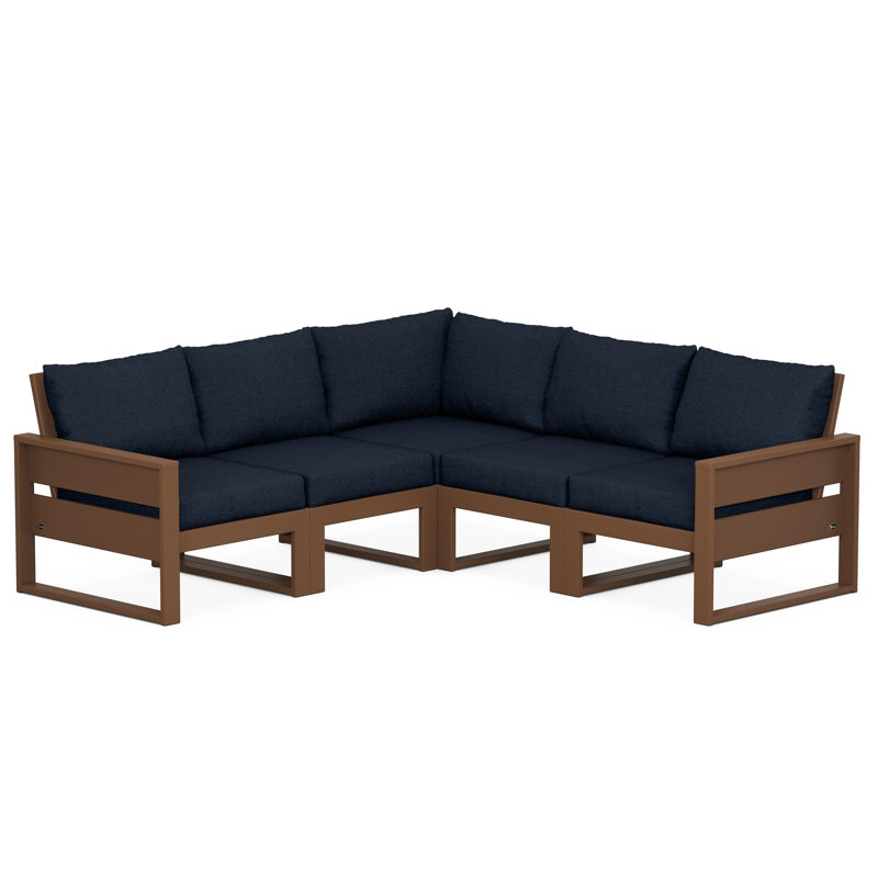 Ensemble de conversation d'extérieur pour 4 personnes avec coussins POLYWOOD Eastport, Naturel, Indigo marin