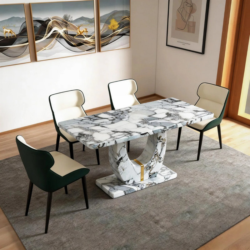 Table rectangulaire de 60 po Kimara, Blanc / gris / or