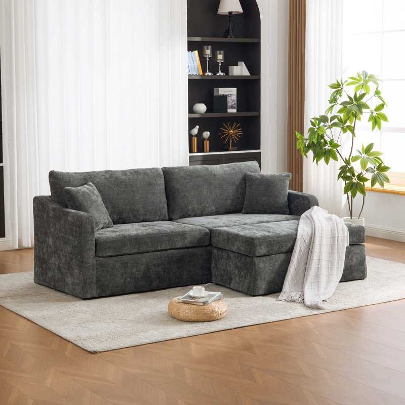 Canapé en chenille 86,61 po Chenivelle, 1 repose-pieds, Gris