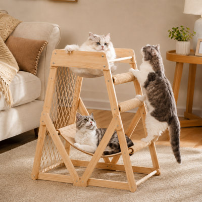 Cat climbing frame for Indoor with Hammock Straching Post Climbing Web and Danging Sisal Ball