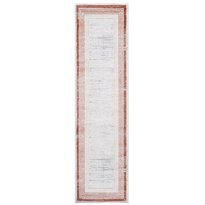 2X8 Brown / Ivory / Bordered Runner Rug