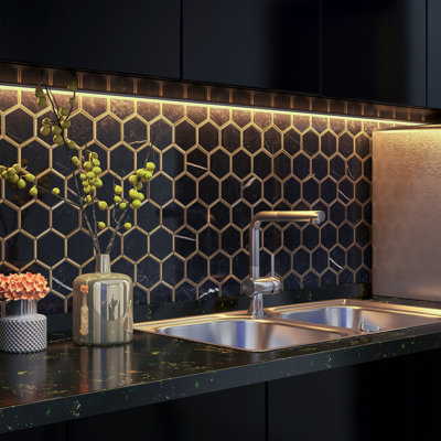 Natural 12.8 in. x 11.11 in. Hexagon Polished Marble Mosaic Tile