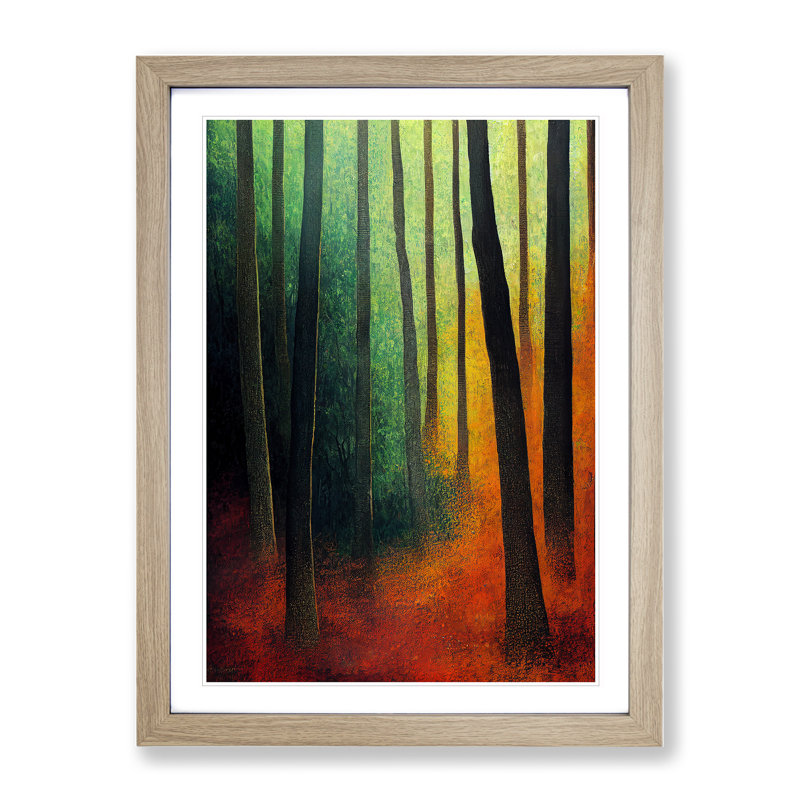 Colourful Forest No.1 - Painting, White, Oak Framed, 66cm H x 48cm W x 2cm D