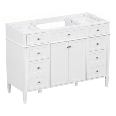 48 Inch Bathroom Vanity Cabinet Only, Freestanding MDF Vanity Base with 6 Drawers and 2 Doors, White Storage Cabinet with Soft Close Hinges and Silver Metal Handles