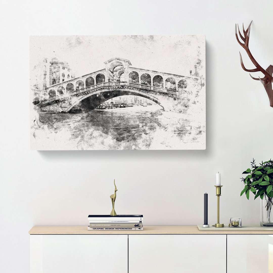 Rialto Bridge Venice Italy Watercolour - Wrapped Canvas