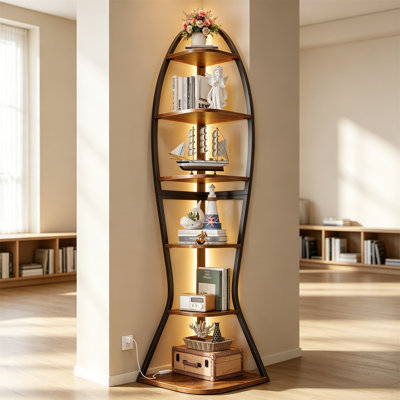 Étagère d'angle à 6 niveaux avec éclairage DEL – Présentoir en forme de poisson pour salon et chambre