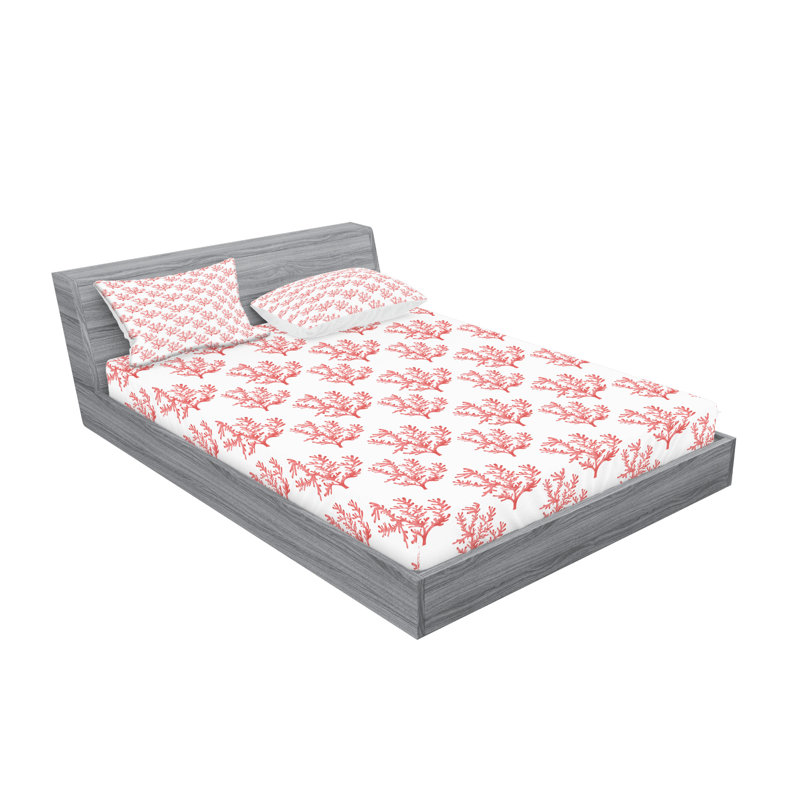 Drap-housse et coussin décoratif Ambesonne Under the Sea, corail foncé, blanc