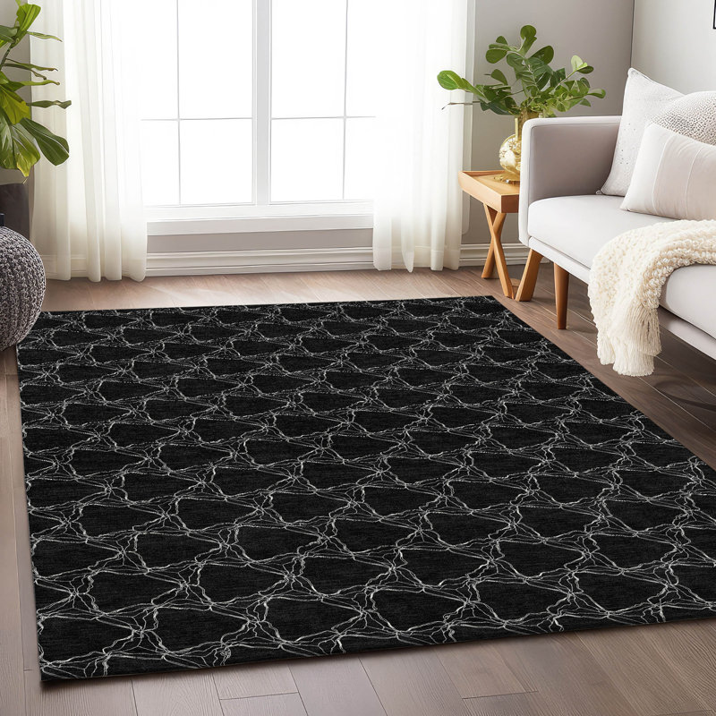 Tapis noir Prisco lavable à la machine de qualité supérieure, Rectangulaire 8 pi x 10 pi