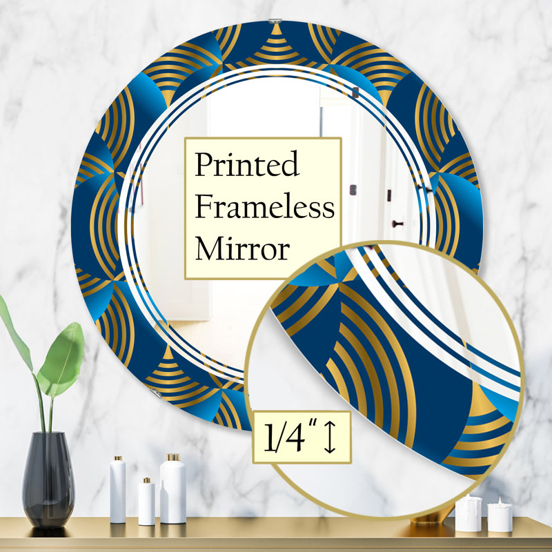 Modern Wall Mirror, 31.5" H x 31.5" W, Triple C Geometric Abstract Waves and Marine