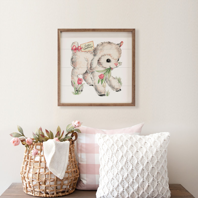 Easter Greetings Lamb White, 16" H x 16" W x 1" D