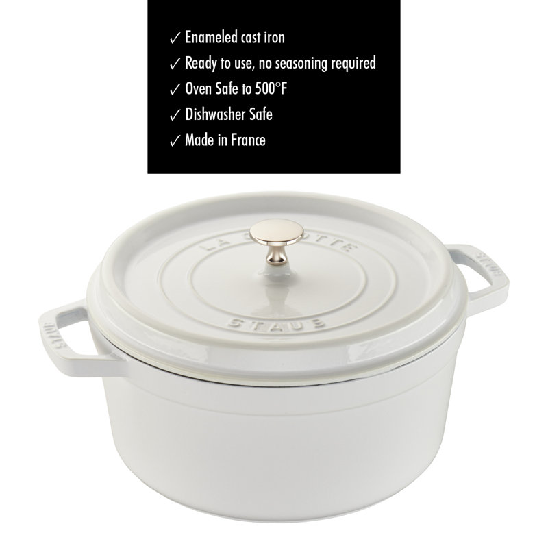 La Cocotte Cast Iron Round Cocotte, 5.5 quarts, White