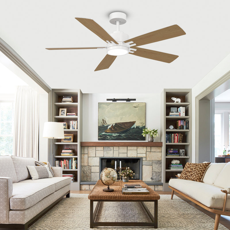 5-Blade Smart Ceiling Fan with Dimmable Light, DC Motor & Dual-Finish Blades, 60" Wide, Brown, White