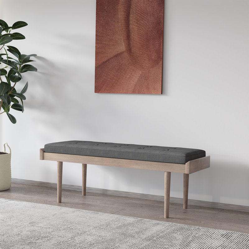 Cotton Upholstered Bench, Natural/Gray
