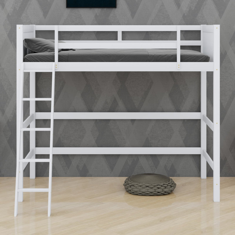 Wood Loft Bed With Ladder, White
