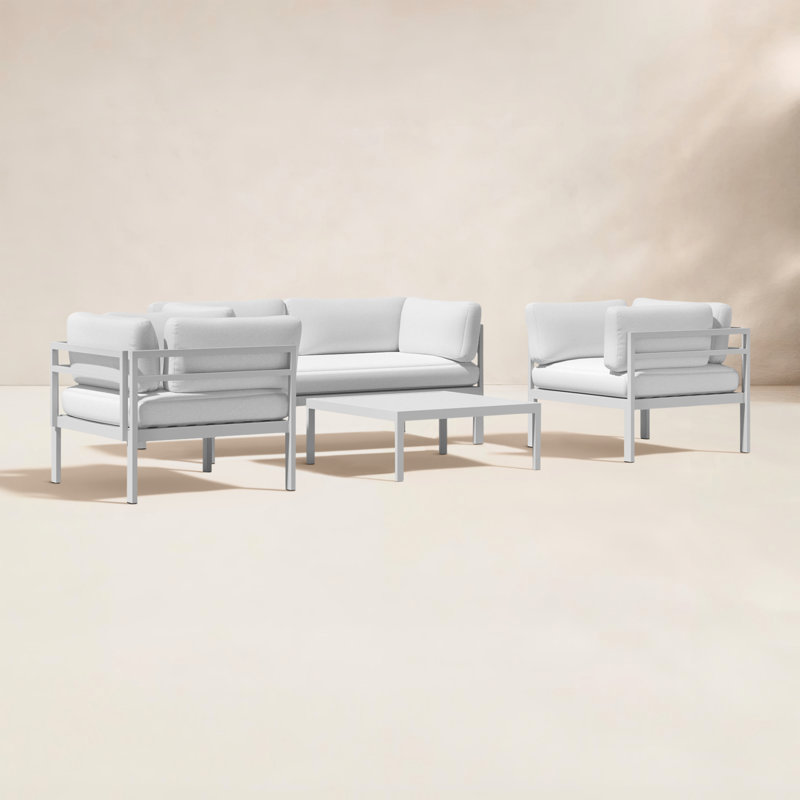 Ensemble de conversation avec canapé et coussins 4 pièces Novae, Blanc