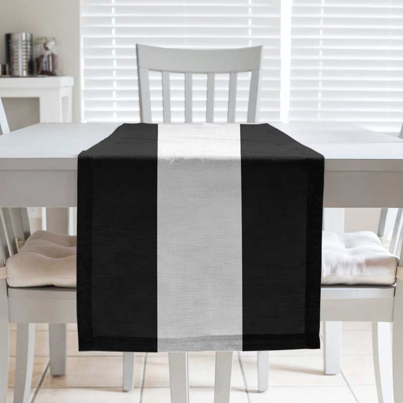 Miami Basketball Table Runner, 90" L x 16" W, Black/White//Black, Poly Twill