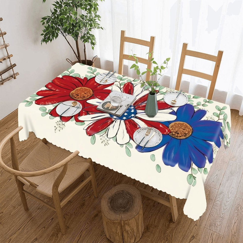 Nappe à bordure festonnée Juneteenth Patriotic Daisy, 60 po x 120 po, pour la cuisine et les fêtes