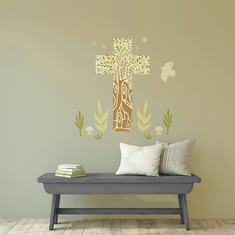 Tree of Life Cross Green Religious Wall Decals